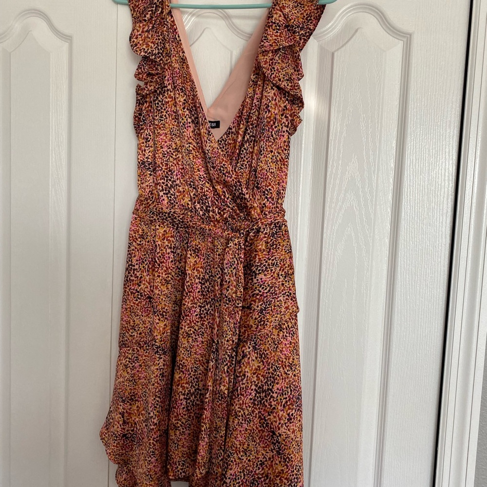 Express Multicolor Ruffle Wrap Dress - Picture 3 of 6